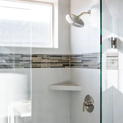 Built-In Shampoo Shelf in Primary Shower